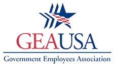 GEAUSA logo featuring a stylized star with red, white, and blue elements, accompanied by the text 'GEAUSA' in red and blue, and 'Government Employees Association' written below in a smaller font.